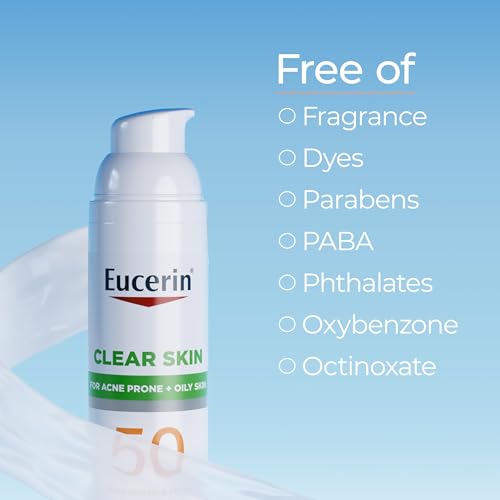 Eucerin Sun Clear Skin Face Sunscreen Lotion SPF 50 for Acne Prone and Oily Skin  Lightweight Sunscreen with Oil Absorbing Minerals  Wont Cause Breakouts  Hypoallergenic  2 5 Fl Oz Bottle