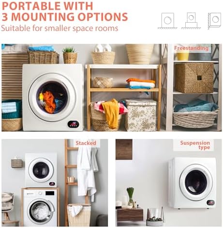 Euhomy Compact Clothes Dryer  120V  1500W Stainless Steel Dryer  3 5 cu ft  LCD Control Panel  Four Drying Modes  Space Flexible  Ideal For Homes  White