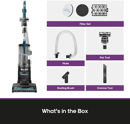 Eureka FlexReach Plus - Aspiradora vertical sin bolsa para el hogar, aspiradora de mascotas para alfombras y suelos duros, aspiradora elevadora con sensor de tipo piso, filtro HEPA, antienredos