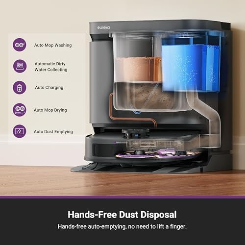Eureka J15 Evo Ultra Self Emptying Robot Vacuum Combo  22 000 Pa Suction Auto Mop Lifting 131 F Hot Air Dry Scrub Extend Robotic Vacuum Cleaner