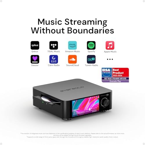Eversolo Play   Music Streamer with DAC & Amplifier 60W 2ch 8   / 110W 2ch 4     5 5 LCD Touchscreen  Support Room Correction & Multi Room System  Stream Qobuz  Tidal&More   Black  Standard Edition 