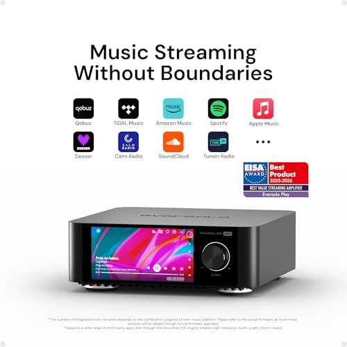 Eversolo Play   Music Streamer with DAC & Amplifier 60W 2ch 8   / 110W 2ch 4     5 5 LCD Touchscreen  Support Room Correction & Multi Room System  Stream Qobuz  Tidal&More   Black  Standard Edition 