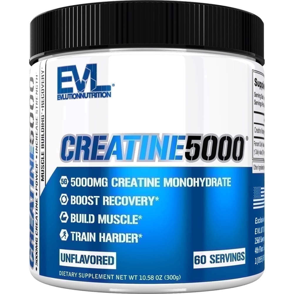 Evlution Nutrition Creatine 5000   Supports Faster Recovery  Lean Muscle Growth & Performance   Pre & Post Workout Powder   5000mg Pure Creatine Monohydrate Per Serving   60 Servings   Unflavored