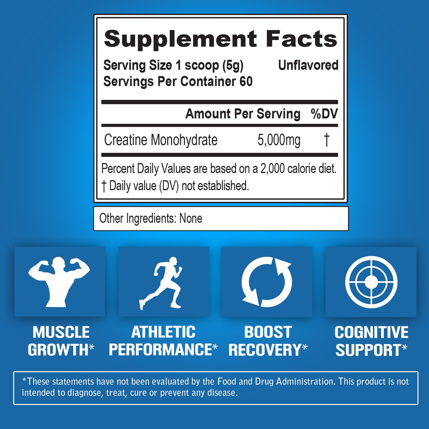 Evlution Nutrition Creatine 5000   Supports Faster Recovery  Lean Muscle Growth & Performance   Pre & Post Workout Powder   5000mg Pure Creatine Monohydrate Per Serving   60 Servings   Unflavored