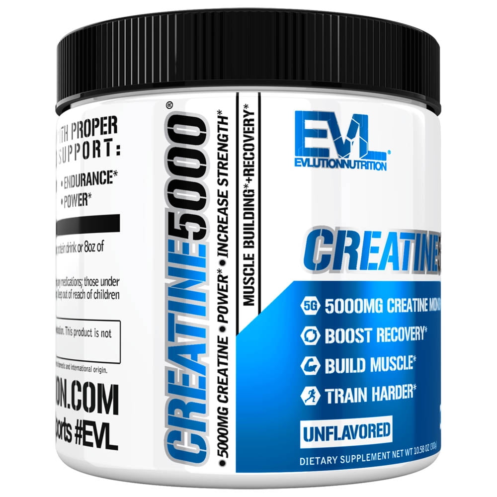 Evlution Nutrition Creatine 5000   Supports Faster Recovery  Lean Muscle Growth & Performance   Pre & Post Workout Powder   5000mg Pure Creatine Monohydrate Per Serving   60 Servings   Unflavored