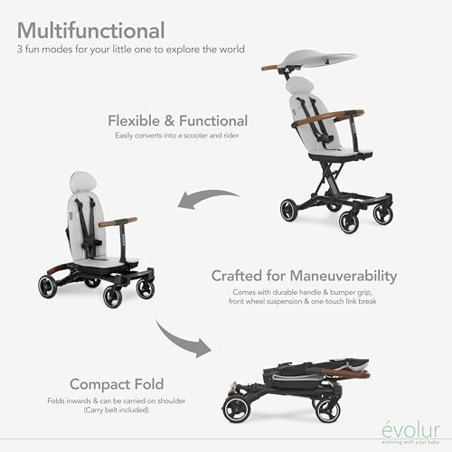 Evolur Cruise Rider Stroller with Canopy  Lightweight Umbrella Stroller with Compact Fold  Easy to Carry Travel Stroller   Koala Gray