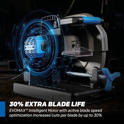 Evolution S14CPS 14 Heavy Duty Metal Cutting Chop Saw   3 500  Cuts with EVOMAX14ST Blade   14 Blade Compatible   Industrial Power Saw  Soft Start Motor  E Brake  Precision Shadow Line Guide