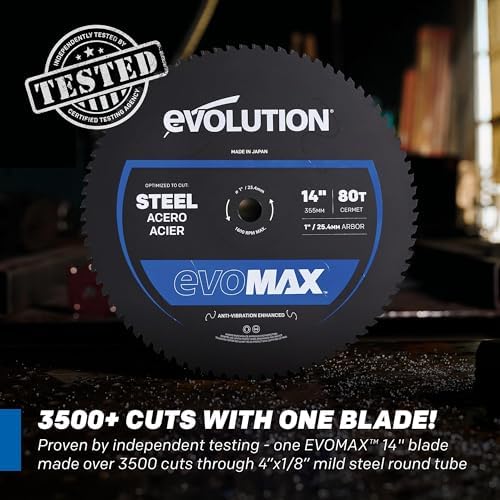 Evolution S14CPS 14 Heavy Duty Metal Cutting Chop Saw   3 500  Cuts with EVOMAX14ST Blade   14 Blade Compatible   Industrial Power Saw  Soft Start Motor  E Brake  Precision Shadow Line Guide