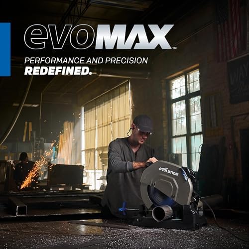 Evolution S14CPS 14 Heavy Duty Metal Cutting Chop Saw   3 500  Cuts with EVOMAX14ST Blade   14 Blade Compatible   Industrial Power Saw  Soft Start Motor  E Brake  Precision Shadow Line Guide