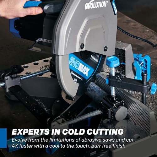 Evolution S14MCS 14 Mitering Chop Saw   Cold Cut Steel Cutting Saw   EVOMAX Intelligent Motor & Blade   3500  Cuts   Burr Free Cuts   Shadow Guide    / 46  Miter   Soft Start   Reinforced Base