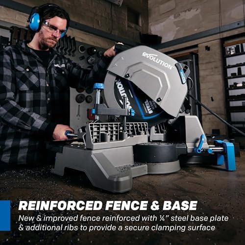 Evolution S14MCS 14 Mitering Chop Saw   Cold Cut Steel Cutting Saw   EVOMAX Intelligent Motor & Blade   3500  Cuts   Burr Free Cuts   Shadow Guide    / 46  Miter   Soft Start   Reinforced Base