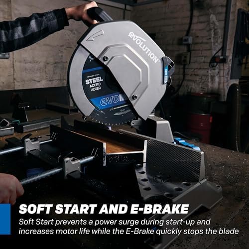 Evolution S14MCS 14 Mitering Chop Saw   Cold Cut Steel Cutting Saw   EVOMAX Intelligent Motor & Blade   3500  Cuts   Burr Free Cuts   Shadow Guide    / 46  Miter   Soft Start   Reinforced Base