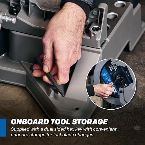 Evolution S14MCS 14 Mitering Chop Saw   Cold Cut Steel Cutting Saw   EVOMAX Intelligent Motor & Blade   3500  Cuts   Burr Free Cuts   Shadow Guide    / 46  Miter   Soft Start   Reinforced Base