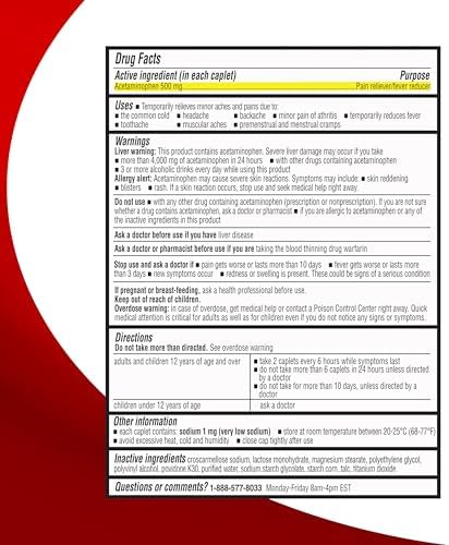Extra Strength Pain Relief  Acetaminophen 500 mg Caplets  Pain Reliever & Fever Reducer  Value Pack  300 Count   Compare to the Active Ingredient in Extra Strength Tylenol