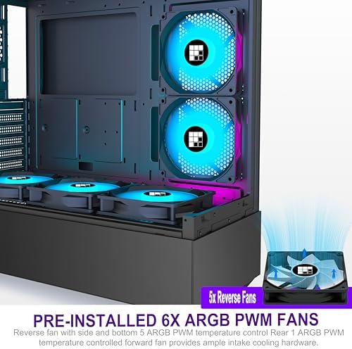 F1 PC Case   Pre Installed 6 PWM ARGB Fan  ATX Mid Tower Gaming PC Case  Type C 360mm Radiator Support  FOIFKIN  Black  F1