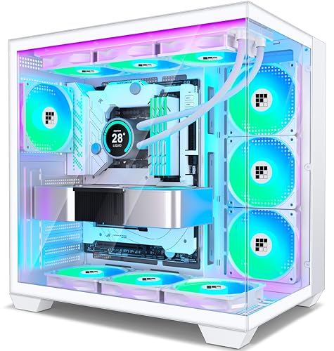 F600 PC Case   Pre Installed 7 PWM ARGB Fan  ATX Mid Tower Gaming PC Case  270  Panoramic Glass with Type C  FOIFKIN  White  F600 