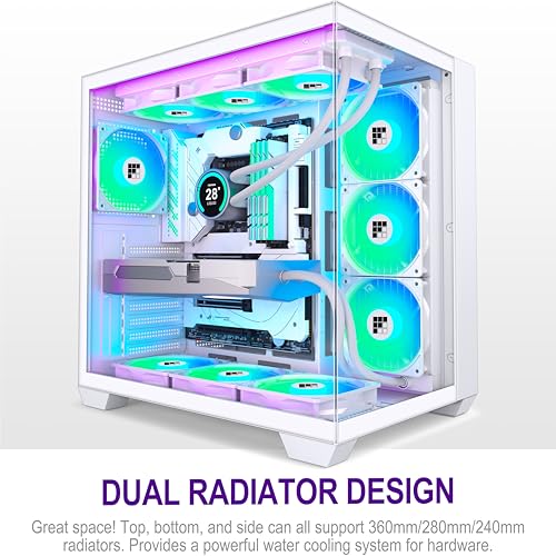 F600 PC Case   Pre Installed 7 PWM ARGB Fan  ATX Mid Tower Gaming PC Case  270  Panoramic Glass with Type C  FOIFKIN  White  F600 
