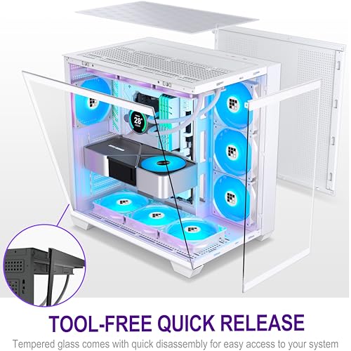 F600 PC Case   Pre Installed 7 PWM ARGB Fan  ATX Mid Tower Gaming PC Case  270  Panoramic Glass with Type C  FOIFKIN  White  F600 