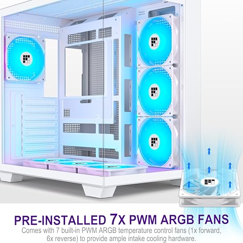 F600 PC Case   Pre Installed 7 PWM ARGB Fan  ATX Mid Tower Gaming PC Case  270  Panoramic Glass with Type C  FOIFKIN  White  F600 