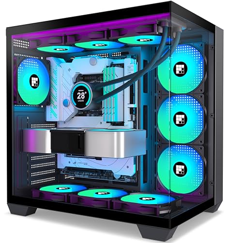 F600 PC Case   Pre Installed 7 PWM ARGB Fan  ATX Mid Tower Gaming PC Case  270  Panoramic Glass with Type C  FOIFKIN  Black  F600 