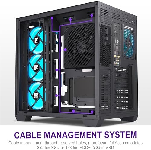F600 PC Case   Pre Installed 7 PWM ARGB Fan  ATX Mid Tower Gaming PC Case  270  Panoramic Glass with Type C  FOIFKIN  Black  F600 