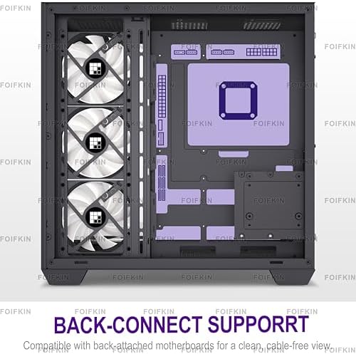 F600 PC Case   Pre Installed 7 PWM ARGB Fan  ATX Mid Tower Gaming PC Case  270  Panoramic Glass with Type C  FOIFKIN  Black  F600 