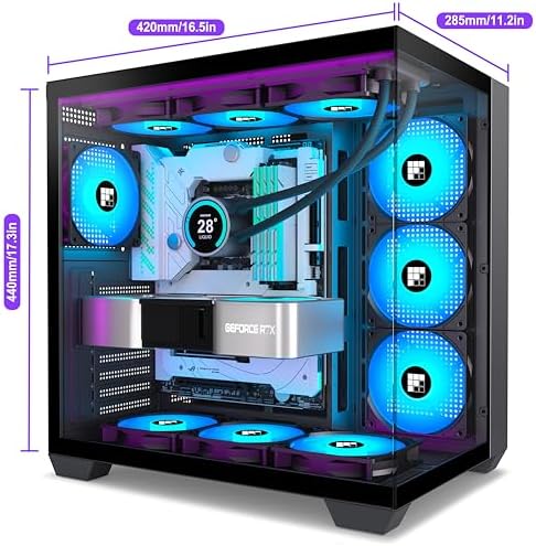 F600 PC Case   Pre Installed 7 PWM ARGB Fan  ATX Mid Tower Gaming PC Case  270  Panoramic Glass with Type C  FOIFKIN  Black  F600 