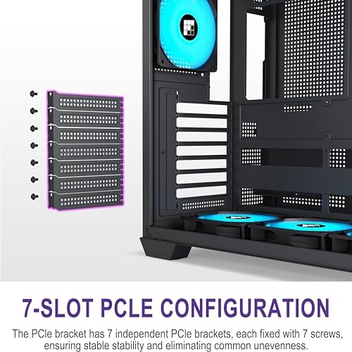 F600 PC Case   Pre Installed 7 PWM ARGB Fan  ATX Mid Tower Gaming PC Case  270  Panoramic Glass with Type C  FOIFKIN  Black  F600 