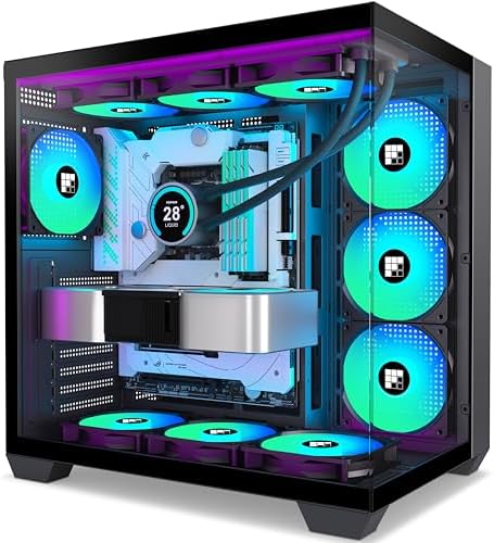 F600 PC Case   Pre Installed 7 PWM ARGB Fan  ATX Mid Tower Gaming PC Case  270  Panoramic Glass with Type C  FOIFKIN  Black  F600 