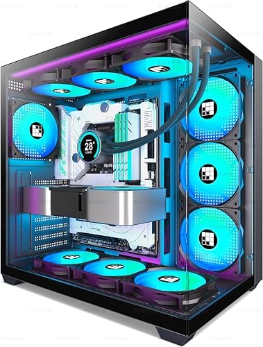 F600 PC Case   Pre Installed 7 PWM ARGB Fan  ATX Mid Tower Gaming PC Case  270  Panoramic Glass with Type C  FOIFKIN  Black  F600 