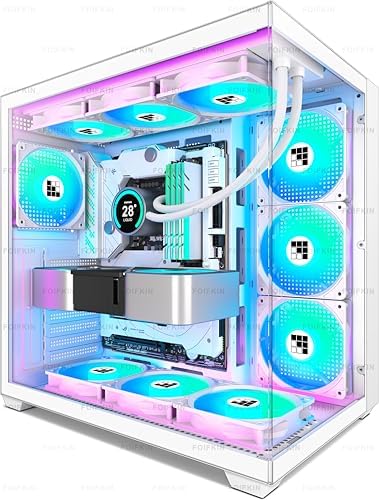 F600 PC Case   Pre Installed 7 PWM ARGB Fan  ATX Mid Tower Gaming PC Case  270  Panoramic Glass with Type C  FOIFKIN  Black  F600 