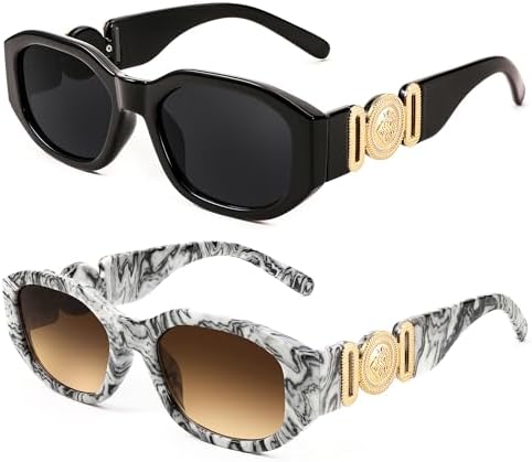 FEISEDY Gafas de sol rectangulares retro de moda para mujer y hombre, estilo vintage de los años 90, pequeñas gafas de sol cuadradas estrechas B2322