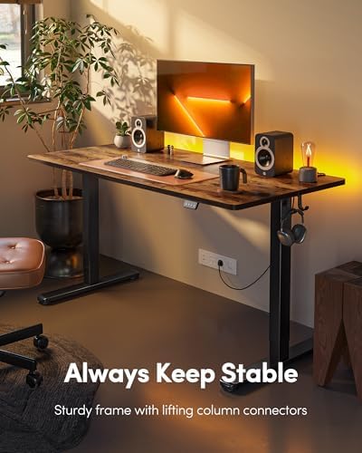 FEZIBO Electric Standing Desk  48 x 24 Inches Height Adjustable Stand up Desk  Sit Stand Home Office Desk  Computer Workstation  Vintage Brown