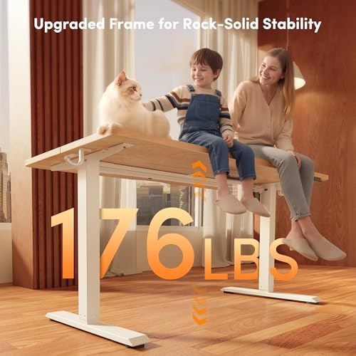 FEZIBO Standing Desk  48   24 Inches Electric Height Adjustable  Sit and Stand Up  Computer Office Desk with Splice Board  White Frame/Maple TOP
