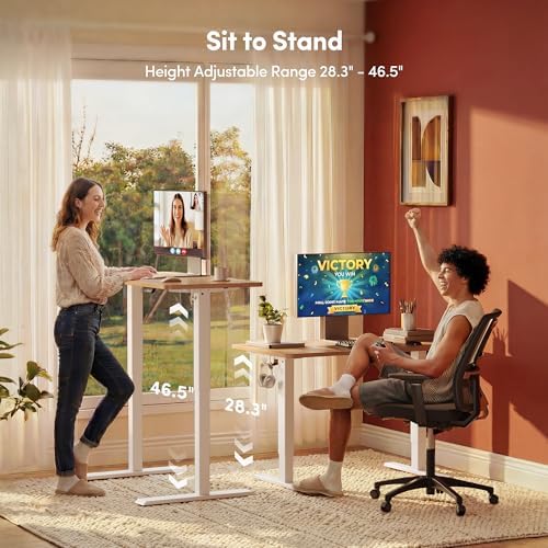 FEZIBO Standing Desk  48   24 Inches Electric Height Adjustable  Sit and Stand Up  Computer Office Desk with Splice Board  White Frame/Maple TOP