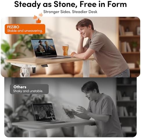 FEZIBO Standing Desk  48   24 Inches Electric Height Adjustable  Sit and Stand Up  Computer Office Desk with Splice Board  White Frame/Maple TOP