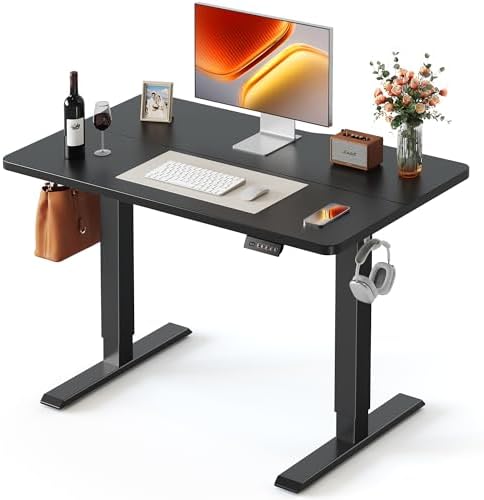 FEZIBO Standing Desk  48   24 Inches Electric Height Adjustable  Sit and Stand Up  Computer Office Desk with Splice Board  White Frame/Maple TOP