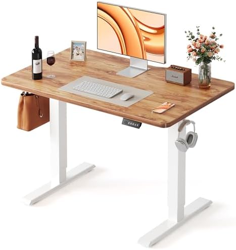FEZIBO Standing Desk  48   24 Inches Electric Height Adjustable  Sit and Stand Up  Computer Office Desk with Splice Board  White Frame/Maple TOP