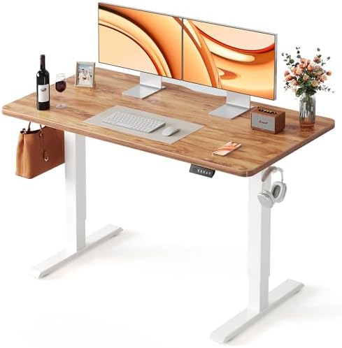 FEZIBO Standing Desk  48   24 Inches Electric Height Adjustable  Sit and Stand Up  Computer Office Desk with Splice Board  White Frame/Maple TOP
