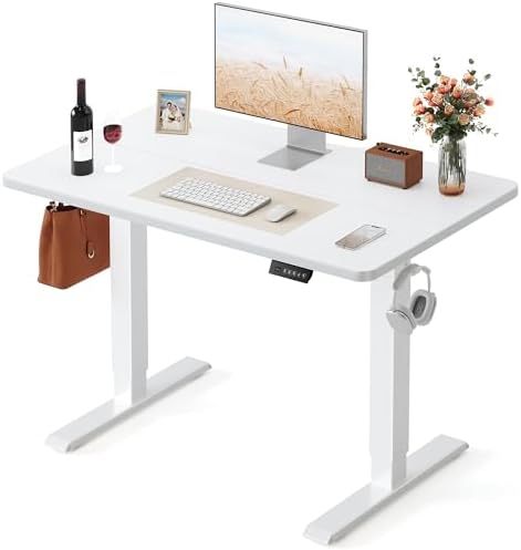 FEZIBO Standing Desk  48   24 Inches Electric Height Adjustable  Sit and Stand Up  Computer Office Desk with Splice Board  White Frame/Maple TOP