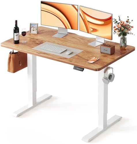 FEZIBO Standing Desk  48   24 Inches Electric Height Adjustable  Sit and Stand Up  Computer Office Desk with Splice Board  White Frame/Maple TOP