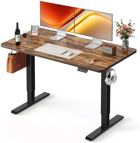 FEZIBO Standing Desk  48   24 Inches Electric Height Adjustable  Sit and Stand Up  Computer Office Desk with Splice Board  White Frame/Maple TOP