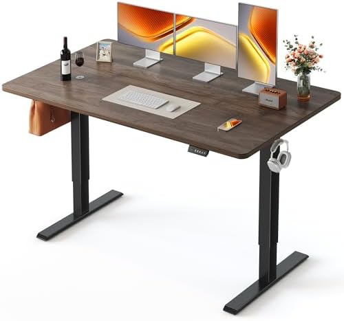 FEZIBO Standing Desk  48   24 Inches Electric Height Adjustable  Sit and Stand Up  Computer Office Desk with Splice Board  White Frame/Maple TOP