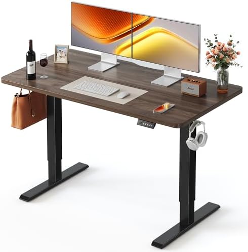 FEZIBO Standing Desk  48   24 Inches Electric Height Adjustable  Sit and Stand Up  Computer Office Desk with Splice Board  White Frame/Maple TOP