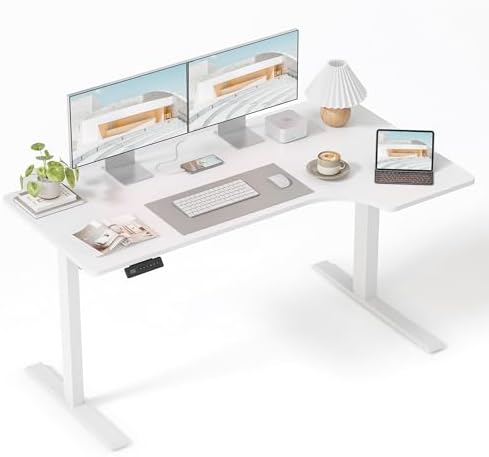 FEZIBO Standing Desk  48   24 Inches Electric Height Adjustable  Sit and Stand Up  Computer Office Desk with Splice Board  White Frame/Maple TOP
