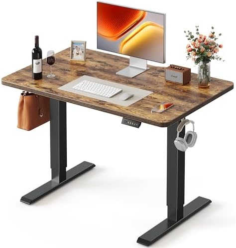 FEZIBO Standing Desk  48   24 Inches Electric Height Adjustable  Sit and Stand Up  Computer Office Desk with Splice Board  White Frame/Maple TOP