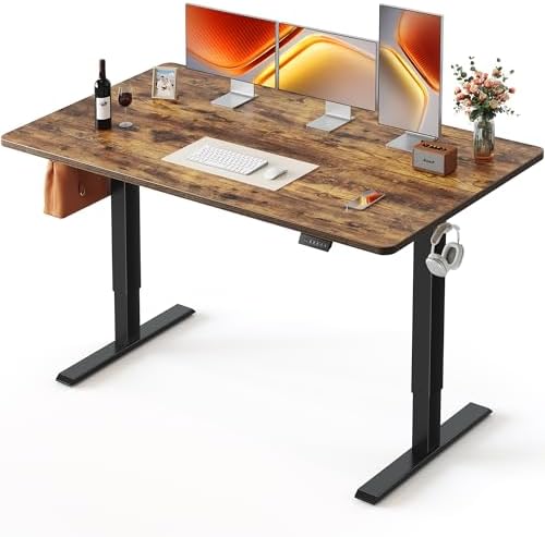 FEZIBO Standing Desk  48   24 Inches Electric Height Adjustable  Sit and Stand Up  Computer Office Desk with Splice Board  White Frame/Maple TOP