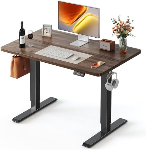 FEZIBO Standing Desk  48   24 Inches Electric Height Adjustable  Sit and Stand Up  Computer Office Desk with Splice Board  White Frame/Maple TOP