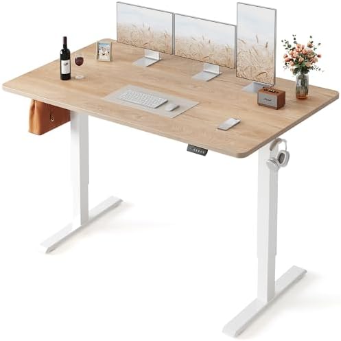 FEZIBO Standing Desk  48   24 Inches Electric Height Adjustable  Sit and Stand Up  Computer Office Desk with Splice Board  White Frame/Maple TOP