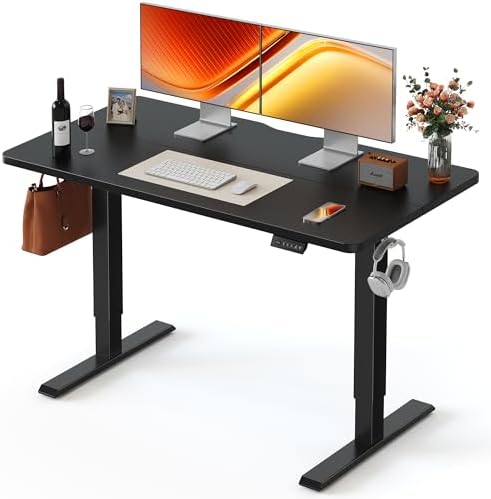 FEZIBO Standing Desk  48   24 Inches Electric Height Adjustable  Sit and Stand Up  Computer Office Desk with Splice Board  White Frame/Maple TOP